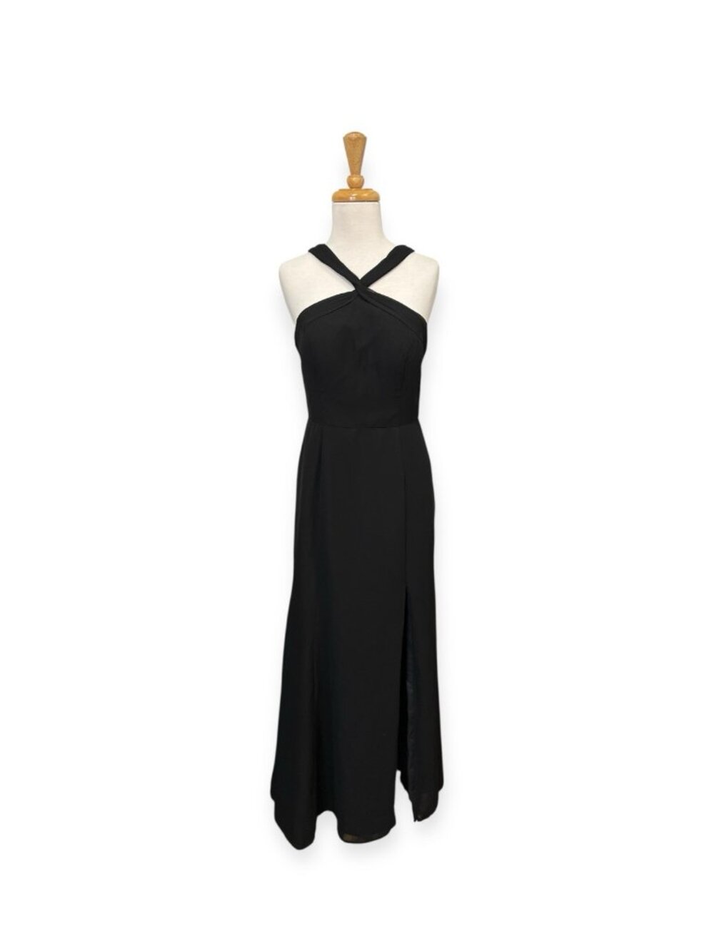 Azazie Rue Black A-Line Halter Chiffon Bridesmaid Dress Size A8